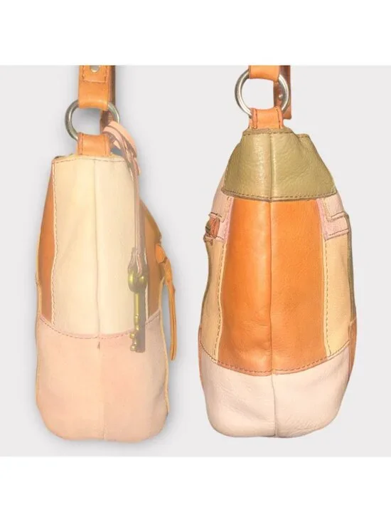 The Sak Indio Patchwork Hobo Pink Tan Mixed Leather Shoulder Bag Bohemian Boho - Picture 4 of 8